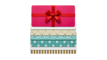 Stacked colorful gift cards on a transparent background PNG image