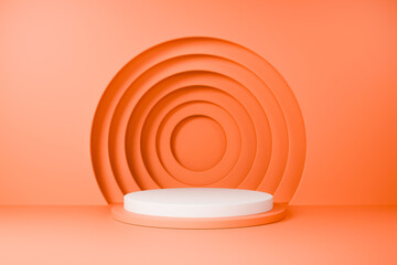 Obraz premium Abstract 3D orange podium stage with circular wall pattern