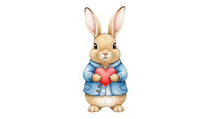 Obraz premium Adorable Bunny Holding a Heart on Transparent PNG