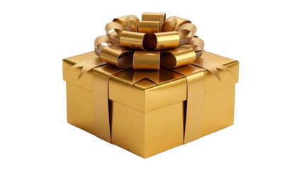 Golden Gift Box with Ribbon on a Transparent Background, PNG Image
