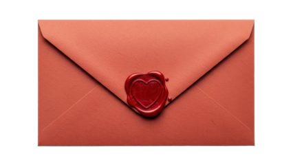 Sealed Salmon Colored Envelope with Heart Stamp on PNG Image
