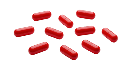 Red Capsules Scattered on a Transparent Background PNG