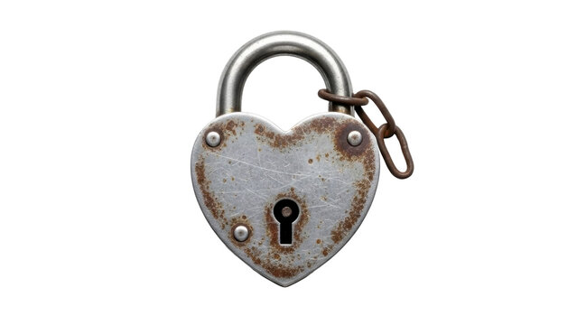 Rusty Heart-Shaped Padlock on a Transparent PNG Image