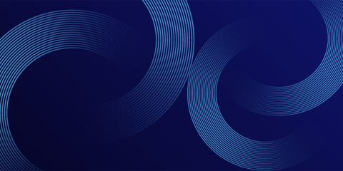 Dark blue abstract background with glowing geometric lines. Modern shiny blue diagonal rounded lines pattern. Futuristic technology concept. Suit for cover, poster, presentation, banner, website