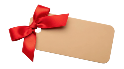 Gift Tag with Red Ribbon on a Transparent Background, PNG Image