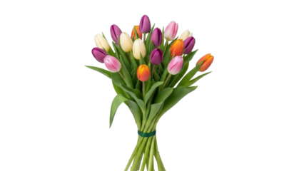 Tulip Bouquet of Multiple Colors on a Transparent Background PNG