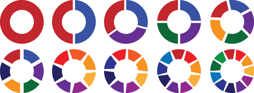 A series of colorful pie charts in a circular segmented format
