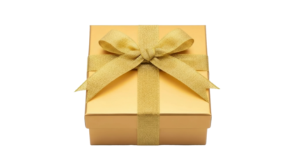 Golden Gift Box with Ribbon Bow on Transparent Background PNG
