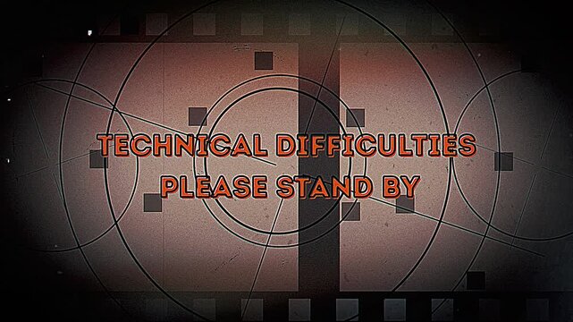 Technical difficulty on television screen, please stand by for broadcast signal test display. Suitable for presentations on IT issues, downtime, broadcasting problems, and technical difficulties