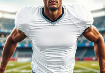 Fototapeta premium American football player in white jersey t-shirt, ai generated