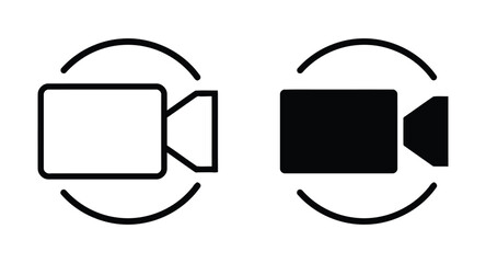 Black and White Video Camera Icons with Circle for Recording and Streaming Media in Minimalist Design Perfect for Application and Website Button and Graphic Resource