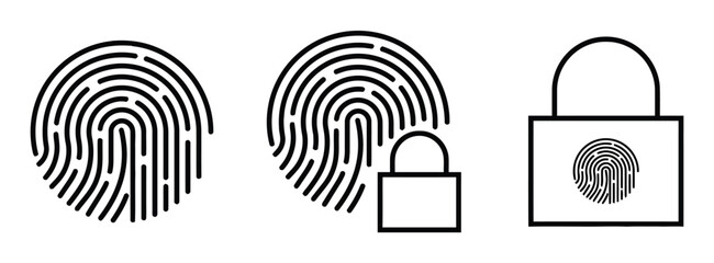 Biometric security lock and fingerprint scanning personal identification and access control modern digital technology privacy system protection isolated © Adob