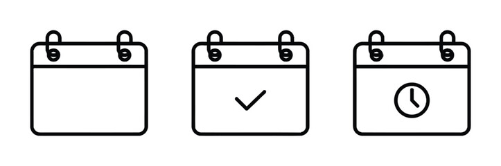 Fototapeta premium Calendar agenda and events flat vector icons graphic resource with appointment time and date reminders for business meetings and planning schedule template