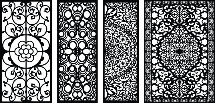 Intricate black and white jali patterns with floral and geometric 1