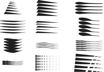 Collection of various black abstract brush strokes and patterns on white background