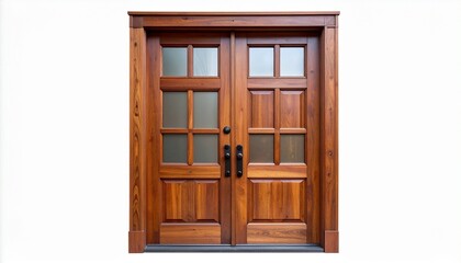 Classic Wooden Front Door with Glass Panes and Lantern Lights Showcasing Traditional Residential Entryway Design