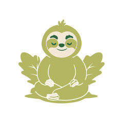 Fototapeta premium A serene sloth meditating on a leaf, surrounded by a peaceful, natural environment