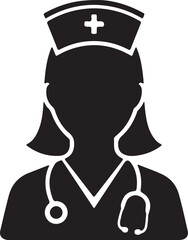 Nurse silhouette with medical cap and stethoscope