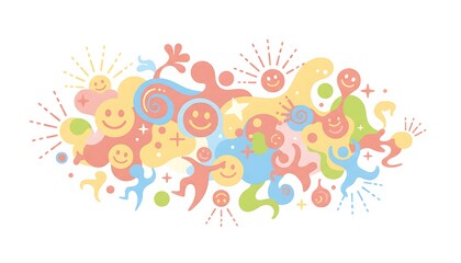 Naklejka premium Colorful Cartoon Characters Dancing Freely.