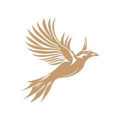 Obraz premium A stylized golden bird in flight, symbolizing freedom and elegance against a plain background