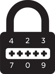 Combination lock icon with numbers and dials