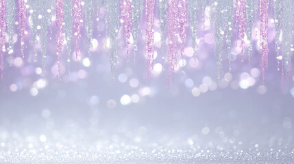 Silver and Purple Glitter Icicles on Soft Bokeh Background for Elegant Holiday or Wedding Design