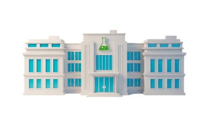 White building with blue windows isolated on transparent background