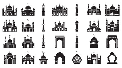 Obraz premium Islamic Architecture Silhouettes Collection in Modern Minimalist Style with High Contrast Black and White for Cultural Heritage