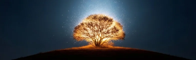 Papier peint photo Chambre de fille Burning bush on a hill at night, The Unburnt Bush. Biblical story of Moses and sacred divine manifestation for religious design.  © W.O.W