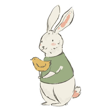 Cute bunny and chick illustration