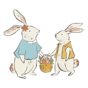Cute easter bunnies illustration