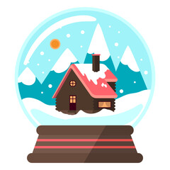 Fototapeta premium Mountain cottage snow globe
