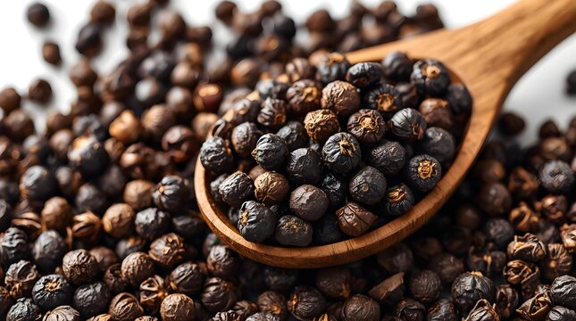 blac pepper on wooden spoon,black pepper