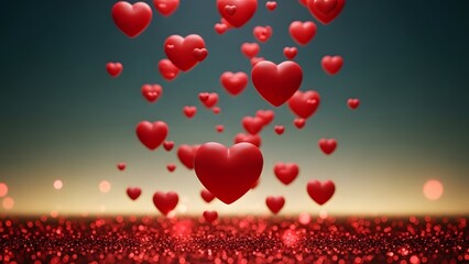 Obraz premium Red hearts floating in the air on a gradient background