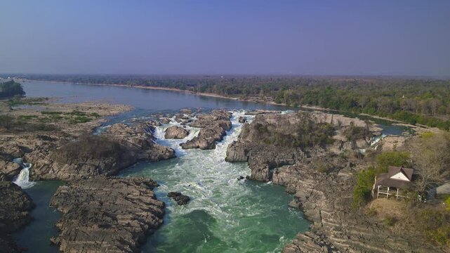 Aerial view of the Mekong Khon Phapheng Falls