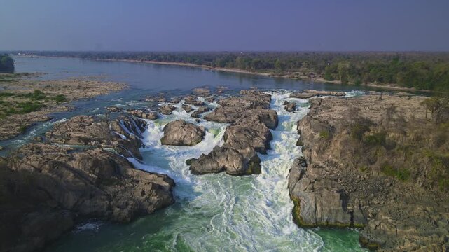 Aerial view of the Mekong Khon Phapheng Falls