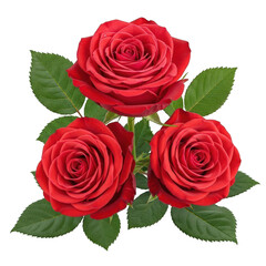 Naklejka premium Three red roses isolated on transparent background