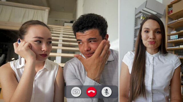 Students and teachers connect through an online learning platform as they share moments of concentration and focus during their interactive session.