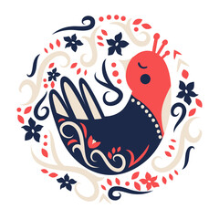 Fototapeta premium Dove bird folk art element