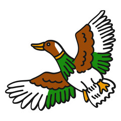 Duck flying vintage tattoo