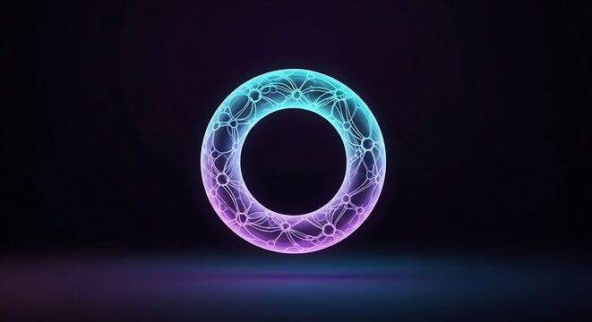 Futuristic glowing toroidal network abstract digital connections on dark