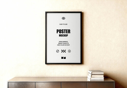 Interior Poster Mockup above Sideboard