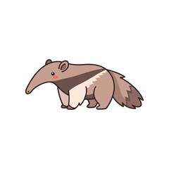 Fototapeta premium Cute cartoon anteater standing on a white background, showcasing its unique features and playful demeanor