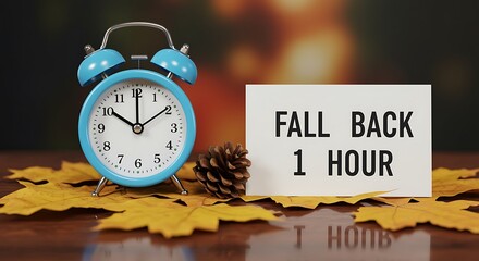 Fall Back One Hour Clock and Leaves