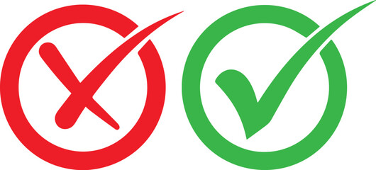 Red cross and green checkmark icons in circles for choice decision validation approval rejection success failure and right or wrong © Shihab Creative