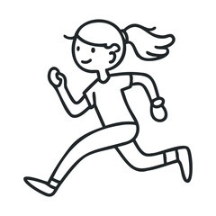 Fototapeta premium Young girl running with a happy expression and a ponytail, depicted in a simple, clean line art style, conveying energy and movement.
