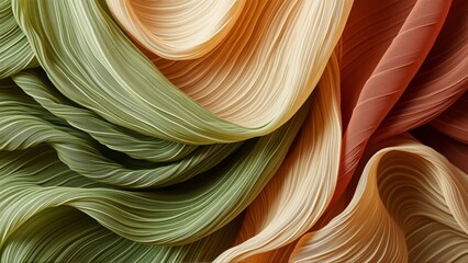 abstract digital art piece appears different shades orange green colors arranged wave like pattern creating sense movement energy leaves different sizes shapes being lighter others being darker