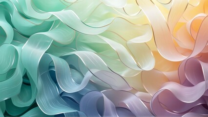 abstract digital art piece appears multiple layers wavy lines different colors lines arranged way creates sense movement depth colors predominantly pastel shades blue green pink hints yellow orange