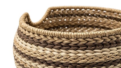 Obraz premium Close-up of a woven basket featuring textured brown and beige organic materials