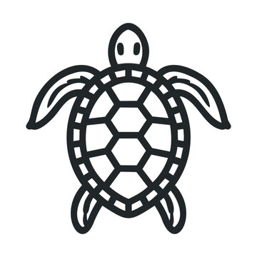 Stylized sea turtle icon with a distinctive hexagonal shell pattern represents marine life and ocean conservation in a clean, modern line art design.